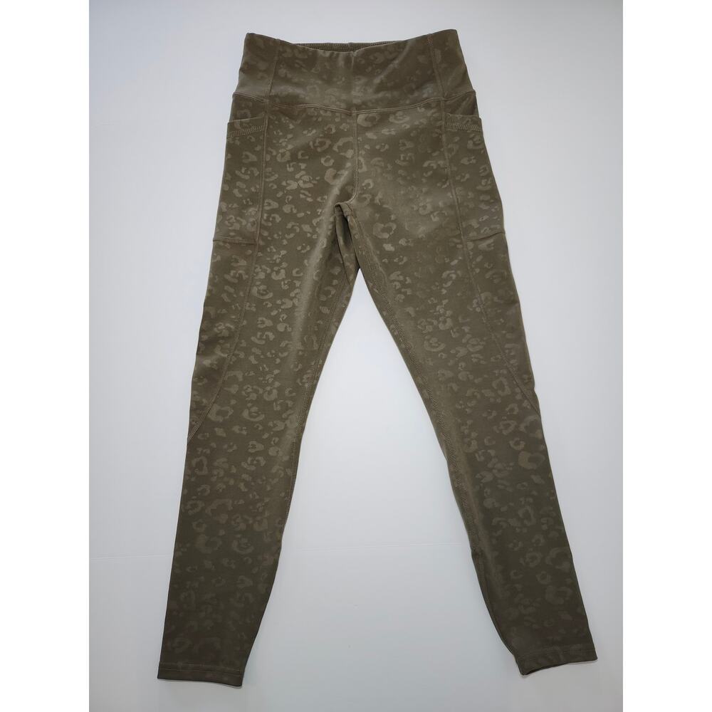 BSP Leggings Women's Olive Green Sz M Spandex Athlesure Sporty Leopard Print